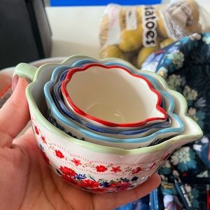 Pioneer woman measuring cups HAS CHIP; 2nd picture shows chip from moving.